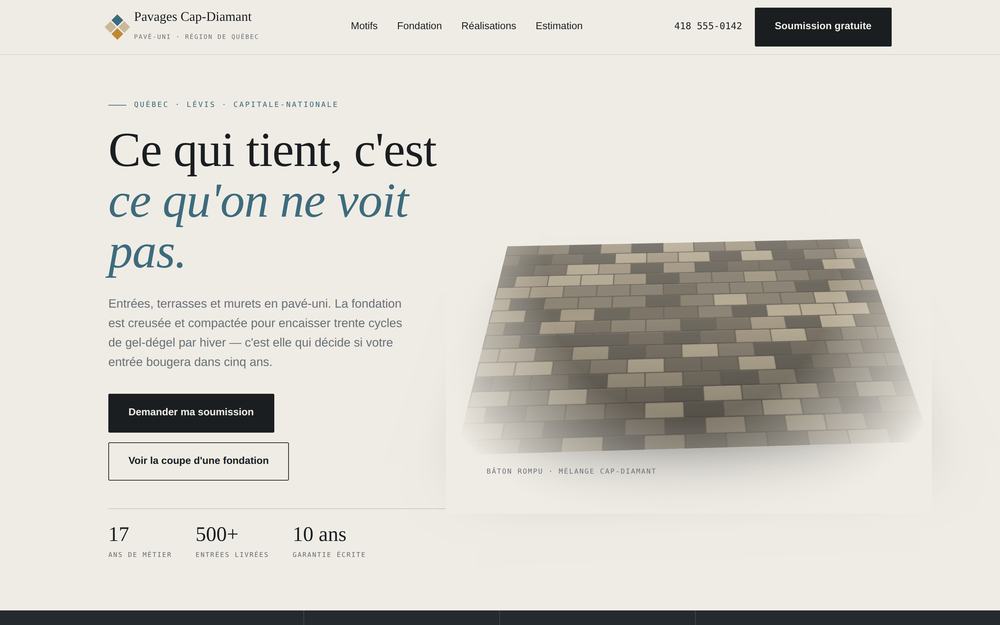 Aperçu du site Pavages Cap-Diamant